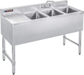 DuraSteel 3 Compartment Under Bar Sink - CEC & NSF 304 Stainless Steel 3 Bay Utility Sink with No Lead Faucet - 48' L x 19' W x 33' H - Left Drainboard Commercial Restaurant Grade