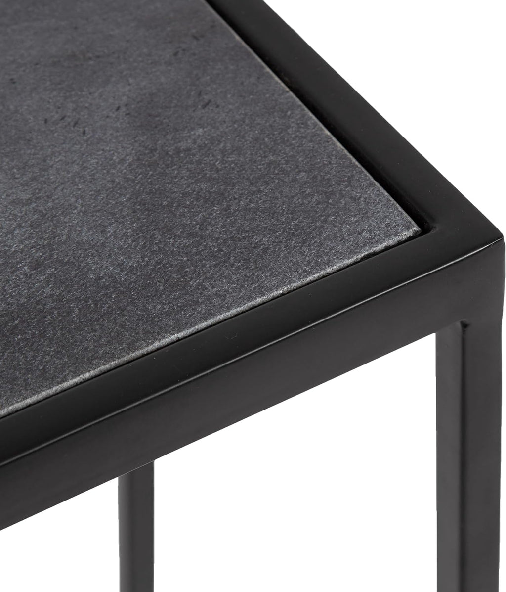 Kate and Laurel Jaspur Modern Slim Side Table, 16 x 8 x 24, Black Marble and Black, Decorative Glam Narrow End Table for Use as Skinny Bedroom Nightstand or Living Room Accent Table
