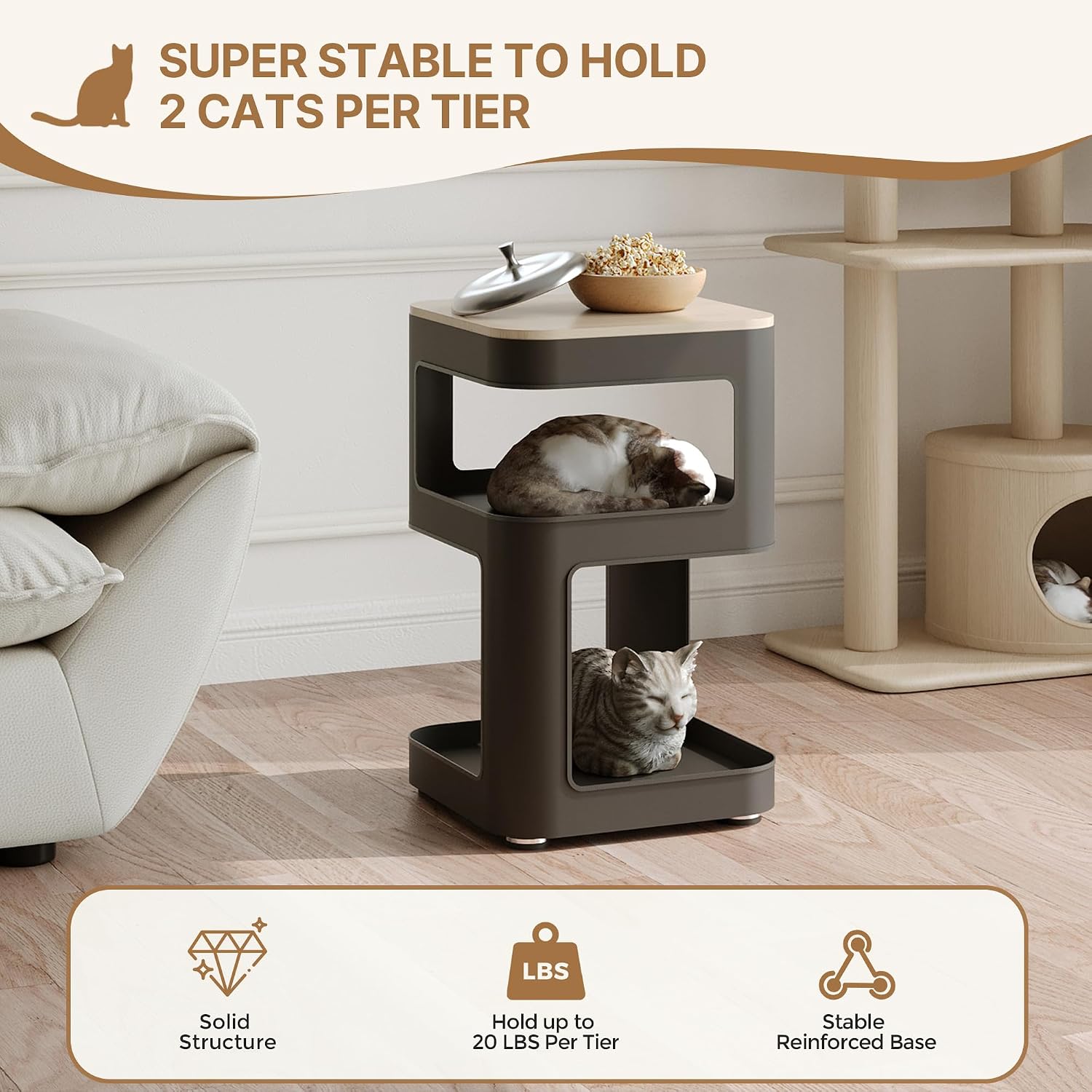 EUREKA ERGONOMIC Side Table Cat Beds, Square End Table with Cat House, Metal Nightstand with 3 Tier Storage, Modern Side Table End Beside Table for Living Room Bedroom Indoor, Easy Assembly, Black