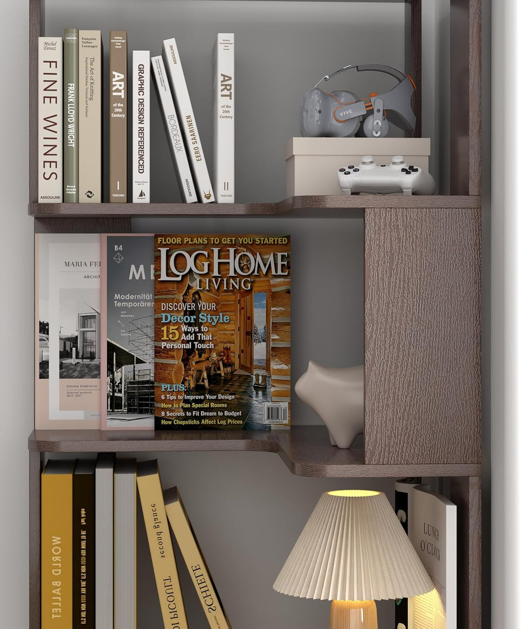 GDFStudio 64.6' Tall L-Shaped Corner Bookshelf, 6-Tier Freestanding Corner Shelf Bookcase with Anti-Drop Panels, Wooden Open Back Display Shelves Organizer for Living Room Bedroom Office, Ox Blood Red