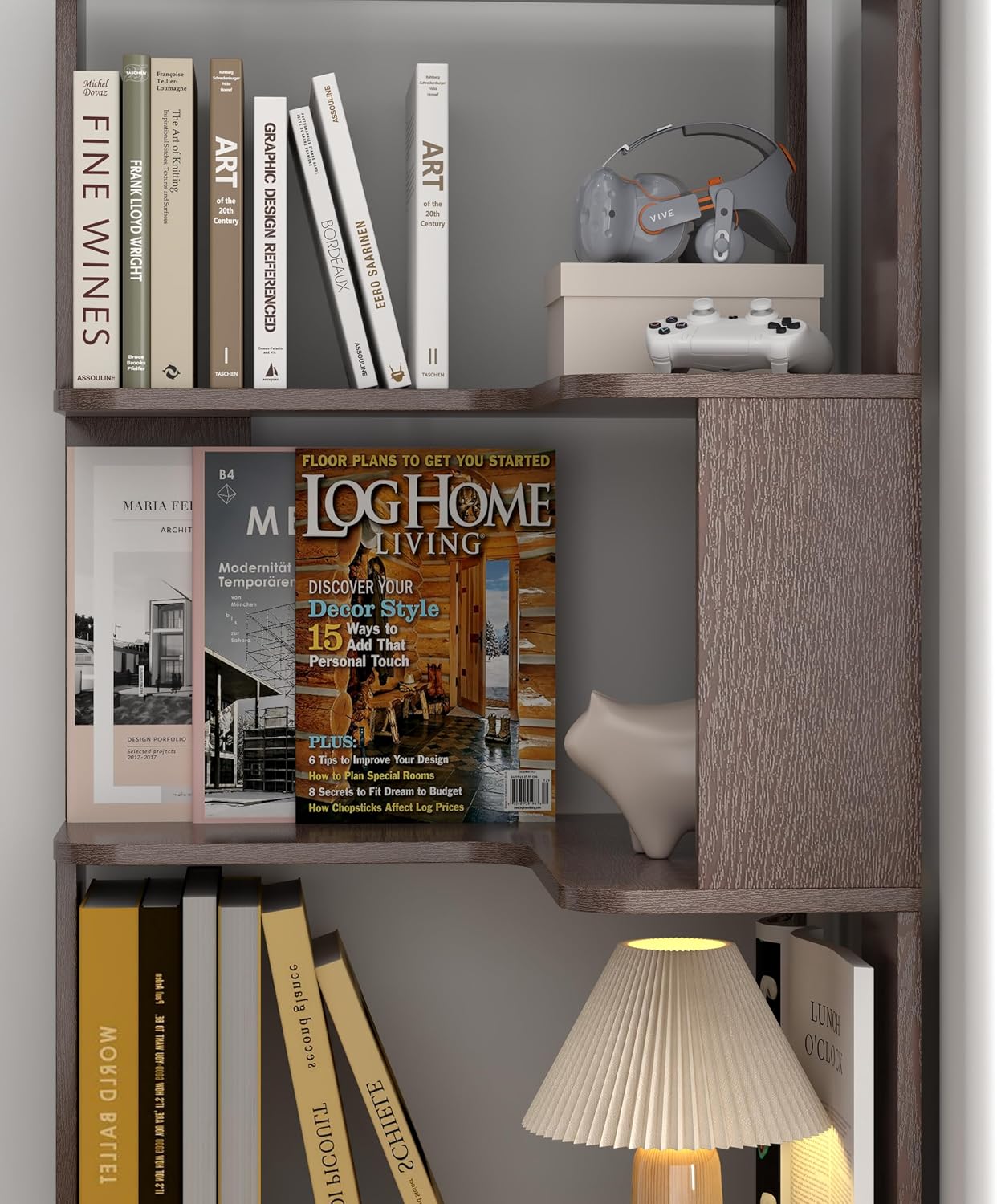 GDFStudio 64.6' Tall L-Shaped Corner Bookshelf, 6-Tier Freestanding Corner Shelf Bookcase with Anti-Drop Panels, Wooden Open Back Display Shelves Organizer for Living Room Bedroom Office, Ox Blood Red