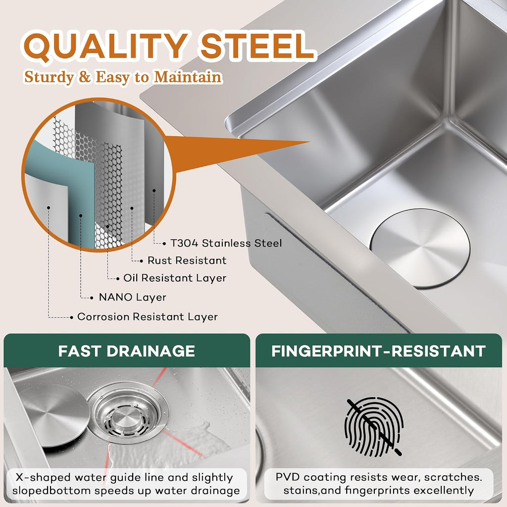 Rhbamoa Double Bowl Drop In Kitchen Sink 31 Inch,16-Gauge T304 Stainless Steel Topmount Kitchen Sink,50/50 Double Bowl Kitchen Sinks,10 Inch Deep Sinks with All Accessories, Brushed Finish