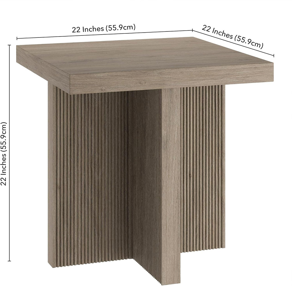 Henn&Hart 22' Fluted Scandinavian Square End Table, Ribbed Side Table, Nightstand for Living Room, Office, Family Room, or Bedroom, Weathered Gray