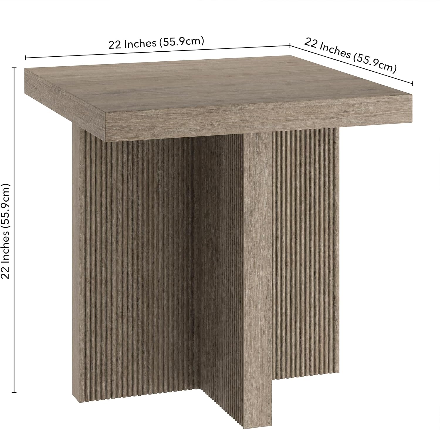 Henn&Hart 22' Fluted Scandinavian Square End Table, Ribbed Side Table, Nightstand for Living Room, Office, Family Room, or Bedroom, Weathered Gray