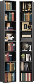 IRONCK Tall Narrow Bookshelf 8 Tiers 71in Set of 2, Compact Corner Bookcase, Easy to Match for Living Room, Office, Study, Bedroom