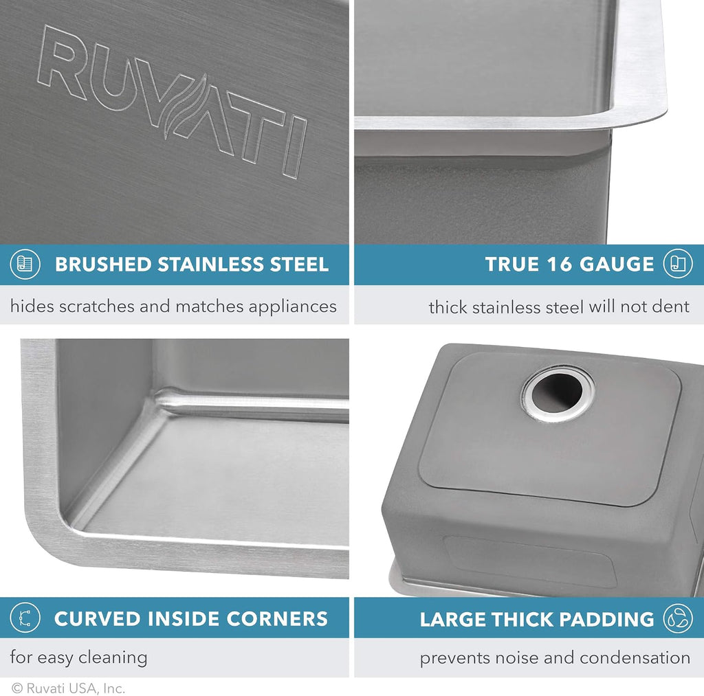 Ruvati 12-inch Undermount Bar Prep Kitchen Sink - 16 Gauge Stainless Steel kitchen Sink Single Bowl with Brushed Finish hides scratches, Easy-to-Clean Undermount Sinks - RVM5912