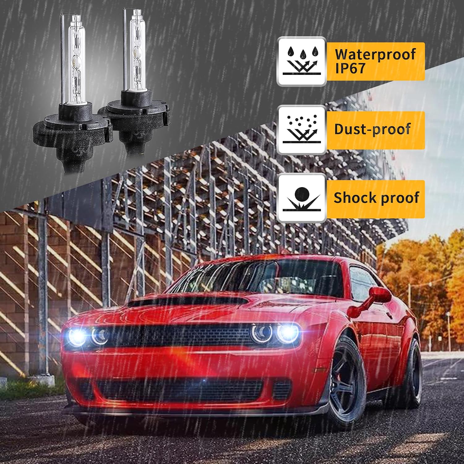 VLAND Headlights + D2H Xenon Bulb Kit Compatible with Dodge Challenger 2008-2014 w/Sequential Indicator Halo Passenger+ Driver Sides+Bulbs