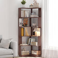 GDFStudio 64.6' Tall L-Shaped Corner Bookshelf, 6-Tier Freestanding Corner Shelf Bookcase with Anti-Drop Panels, Wooden Open Back Display Shelves Organizer for Living Room Bedroom Office, Ox Blood Red