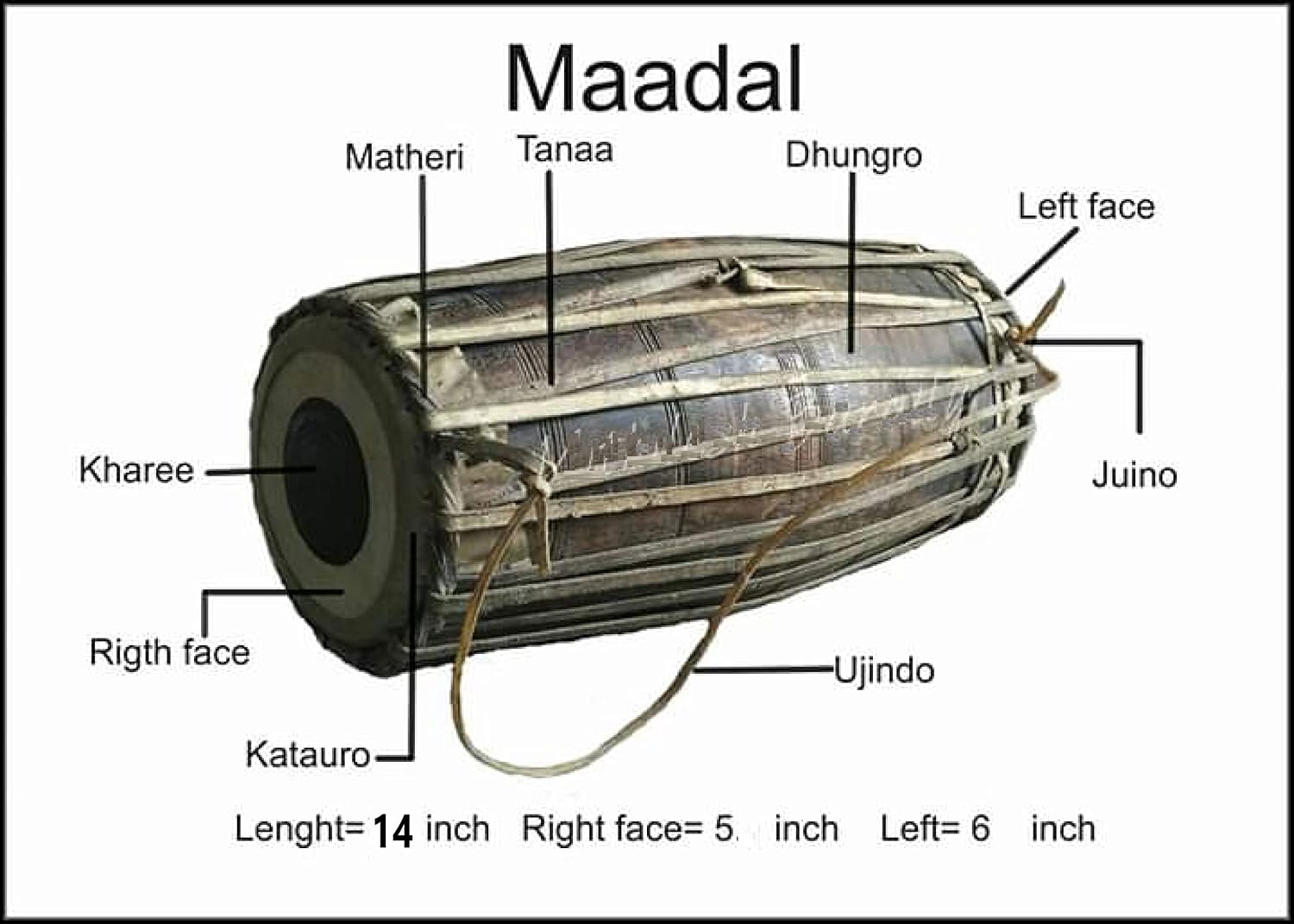 Madal 14' Large Black Medal Drum – Handcrafted Wooden Classical Nepali Tabla Drum with Strap – Traditional Folk Instrument for Festivals, Weddings & Cultural Events