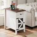 HAIOOU Farmhouse End Table with Charging Station, Narrow Side Tables for Living Room, Bedside Table with Storage Cabinet and Drawer, Slim Wood Nightstand for Small Space(Rustic White)
