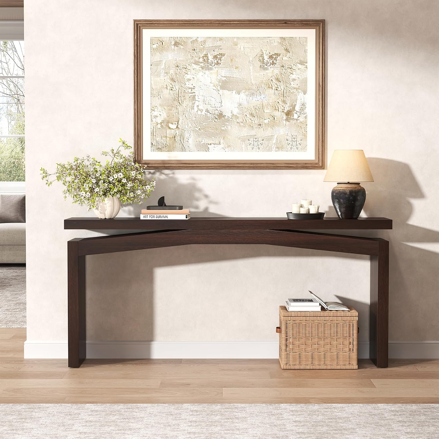 Epecoya Modern Dark Brown Console Table for Living Room, Vintage Wooden Entry Way Tables 63', Behind Couch Table Skinny for Entrance, Hallway, Home, Apartment, Dark Brown