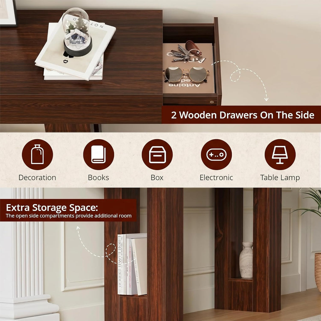 FURSUN 63' Console Table with 2 Drawers, Slim Entryway Table for Hallway, Narrow Sofa Table Behind Couch, Farmhouse Long Wood Accent Table for Foyer & Living Room, Dark Walnut