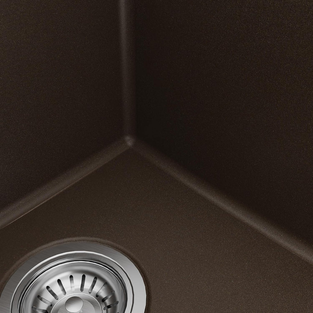 Karran QT-810 33' Top Mount Double Equal Bowl Quartz Kitchen Sink Kit in Brown