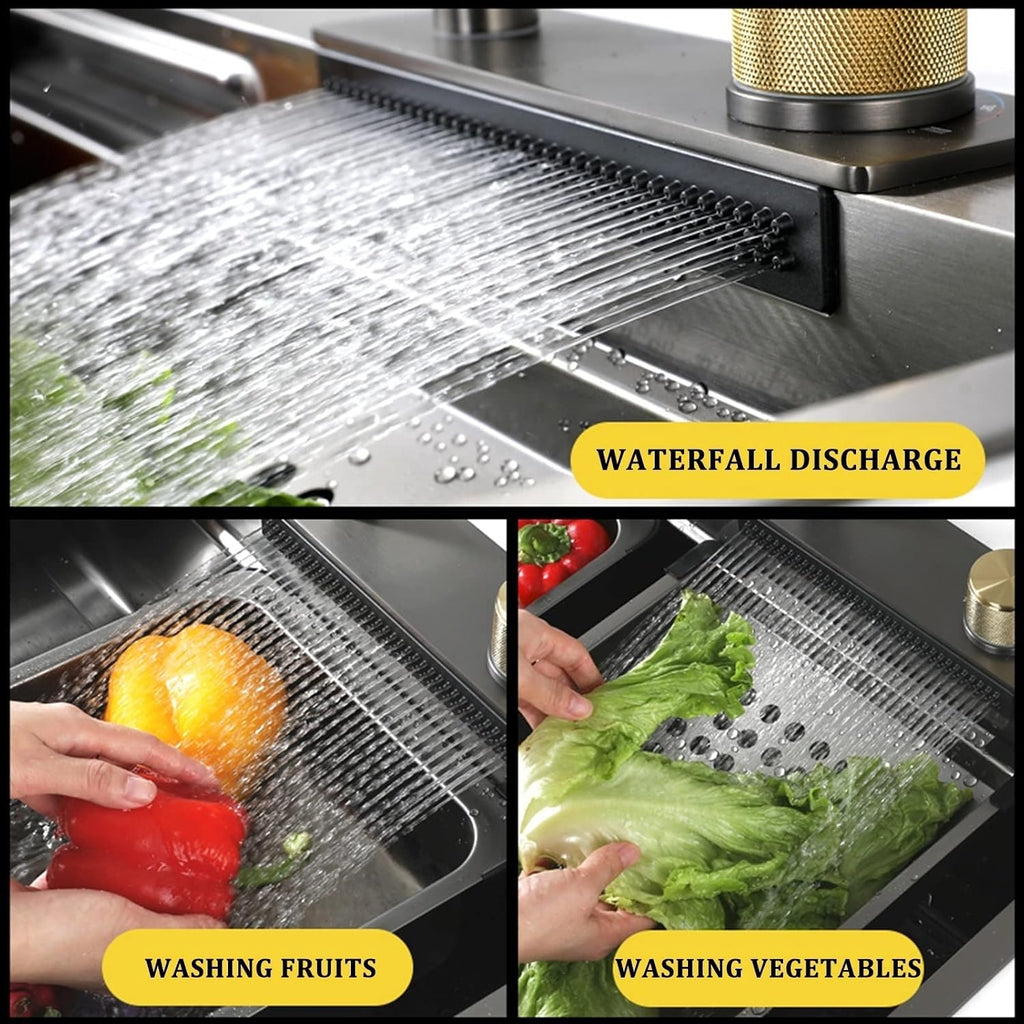 Generic Black Single Bowl Kitchen Sink 304 Stainless Steel Kitchen Sink with Pull-Out Faucet and Drain Assembly Drop in Or Under Mount (Color : Black, Size : 60x45x21cm)