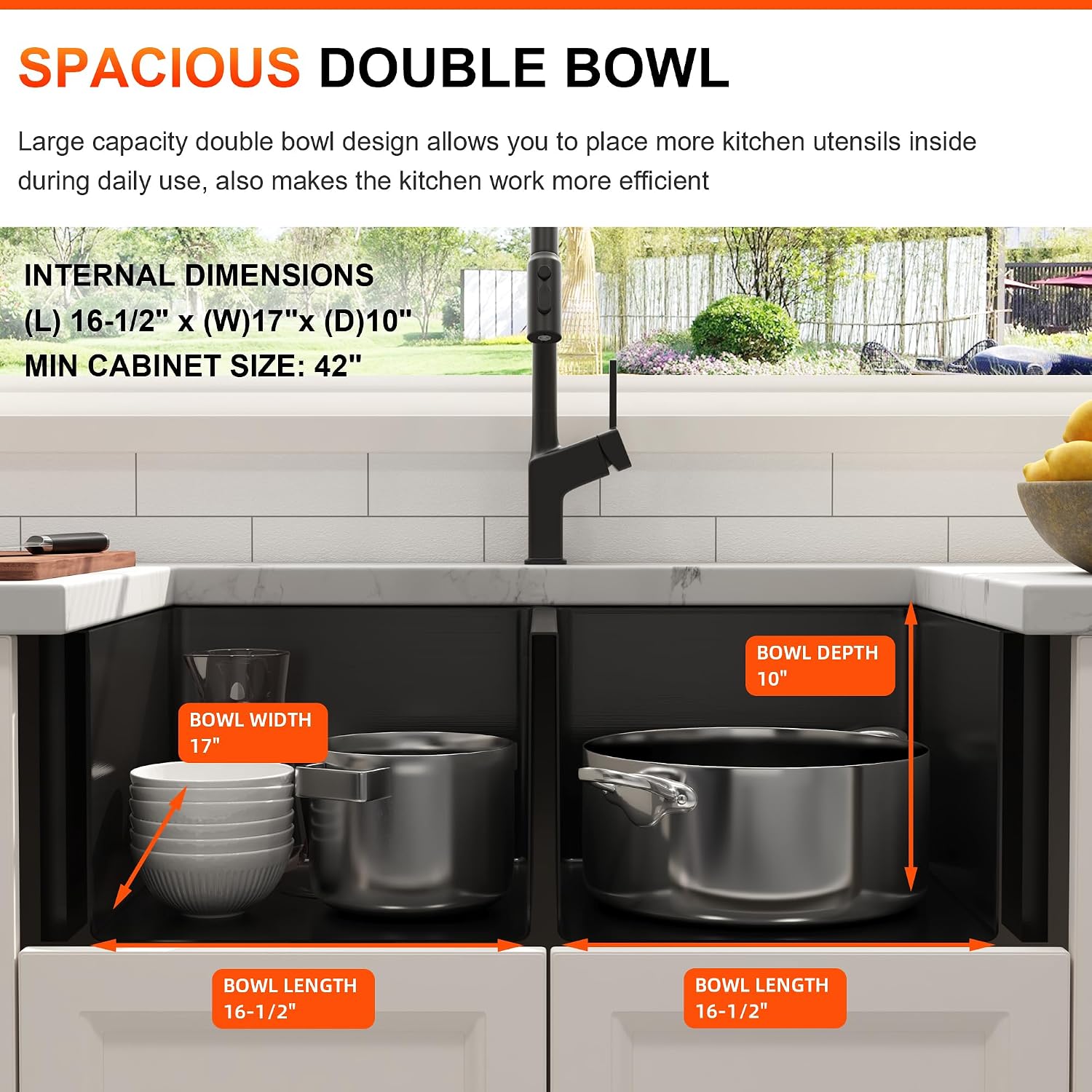 36 Inch Black Double Bowl Farmhouse Kitchen Sink, Undermount 50/50 Apron Front 16 Gauge 304 Stainless Steel Matte Black Sinks, Accessories Included, 36' x 21' x 10'