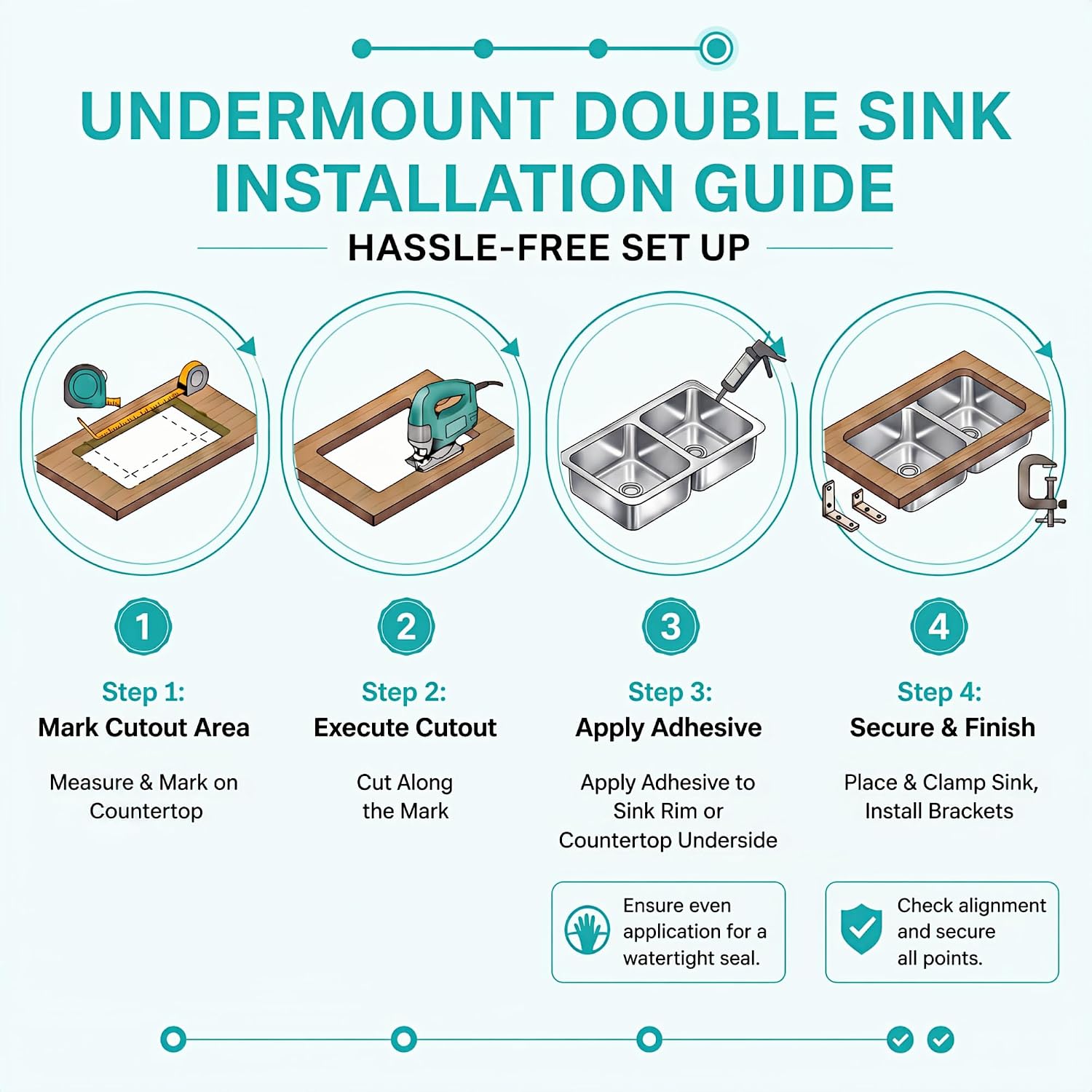 Rhbamoa 30 Inch Undermount Double Sink,16-Gauge T304 Stainless Steel Kitchen Sink 30'' x 18'',50/50 Double Bowl Kitchen Sinks Undermount with Accessories,9 Inch Deep Sinks with Brushed Finish