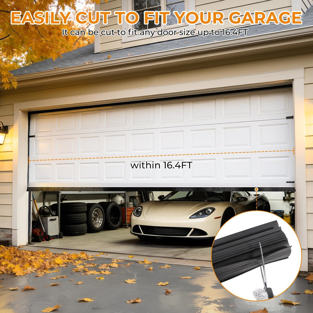 BEAMNOVA 16.5FT Garage Door Bottom Seal, Upgraded Multi-Layer Rubber Weather Stripping Door Seals with Brush, Wind & Water Block for Home Garage, Warehouse, DIY Homeowners