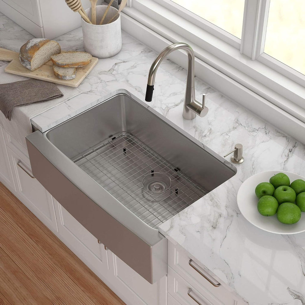 KRAUS Standart Pro 30-Inch Apron Front Farmhouse 16-Gauge Single Bowl Stainless Steel Kitchen Sink, KHF200-30