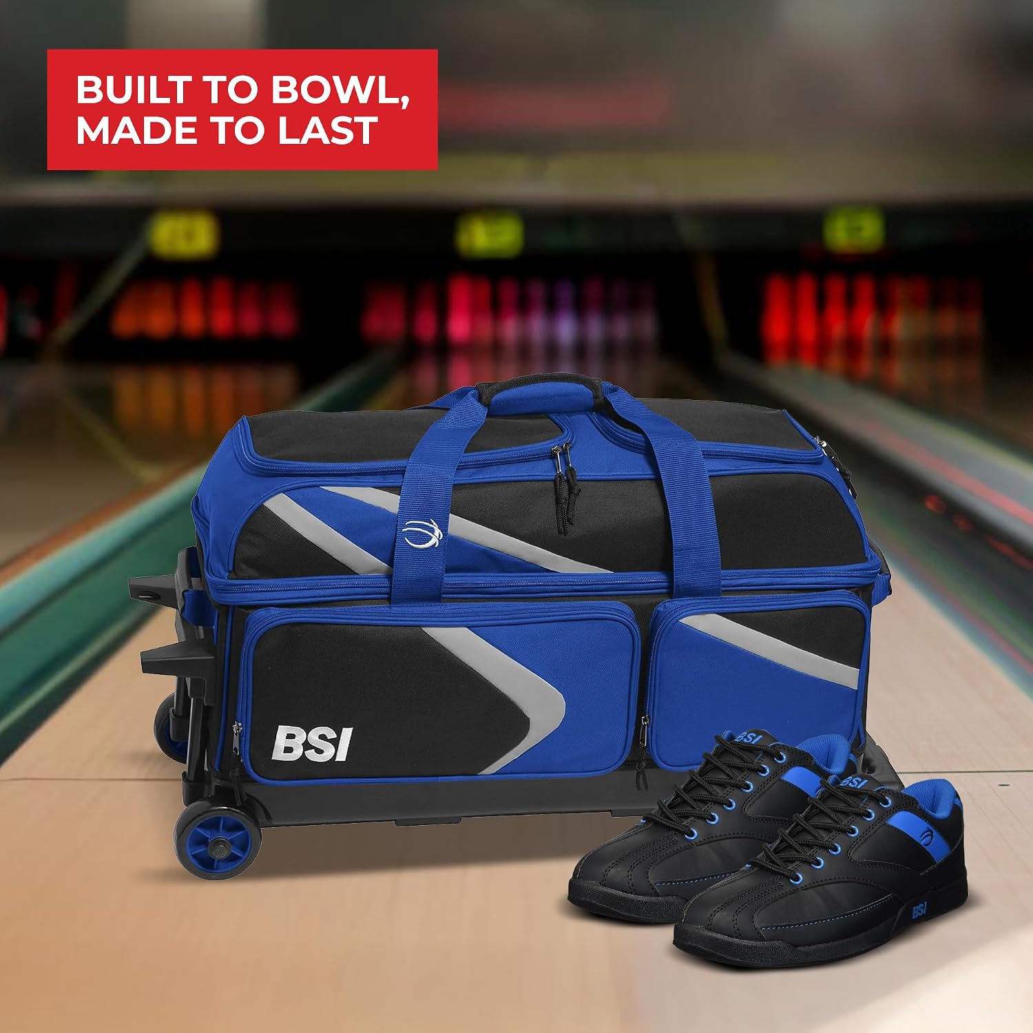 BSI Dash Roller Bowling Bag with Smooth Rolling Wheels, Padded Ball Compartment, Retractable Locking Handle, & Shoe Pocket