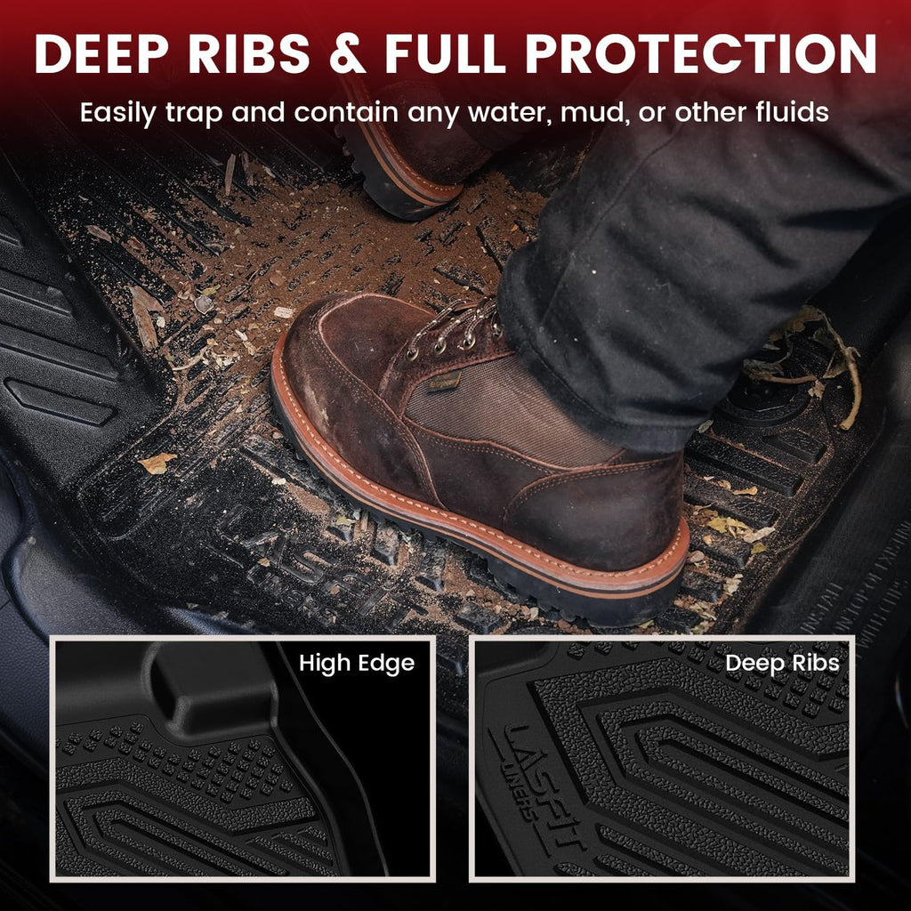 LASFIT Floor Mats for Ford Explorer 2015-2019 7 Seater All Weather TPE Car Liners Custom Fit for Front, Rear and 3rd Row, Black 4pcs