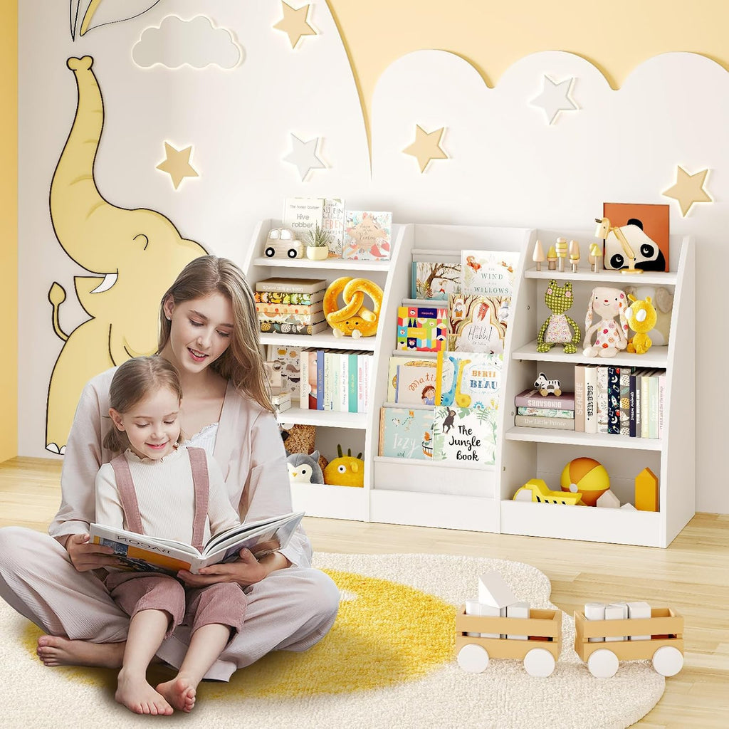 4 Tier Kids Bookshelf, 4 Layer Sling Kids Book Shelf for Kids Rooms, XL Wood Children Bookcase,Baby Storage Book Rack,Toddler Bookshelf, Book and Toy Organizer,Book Display Shelf for Bedroom, Nursery