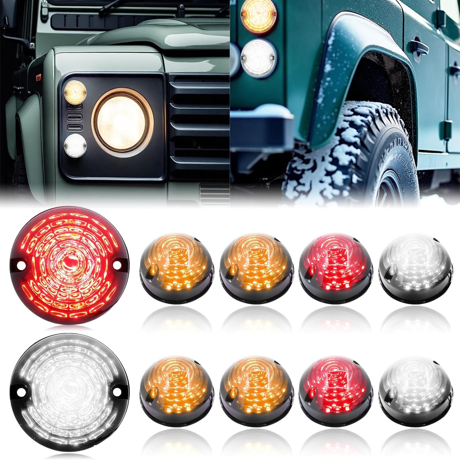 LED Upgraded Light Tail Light Kits, 10Pcs Led Indicator Light Compatible with Land Rover Defender 1990-2016 (Smoked Lens)