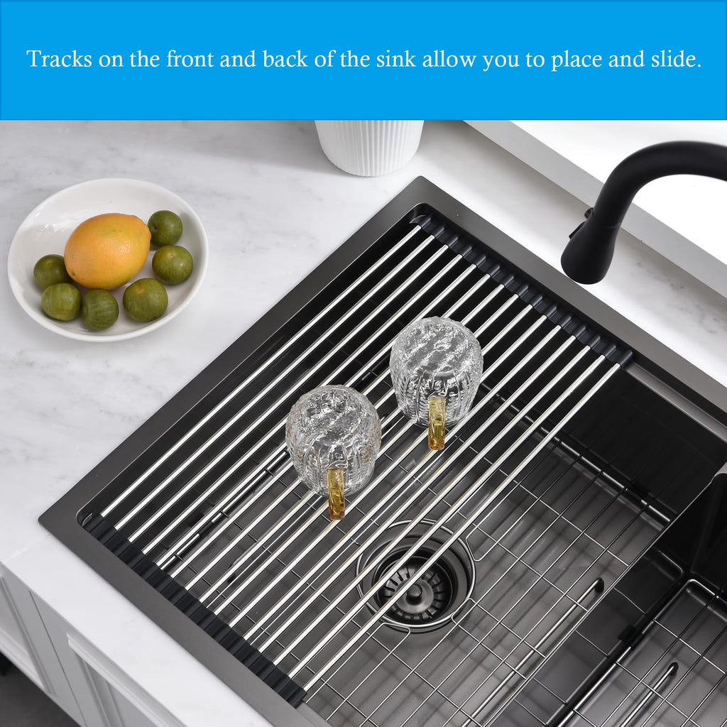 33 Inch Double Bowl Drop In Kitchen Sink Workstation Black - VOKIM 33 x 22 Inch Drop In sink Stainless Steel 16 Gauge 10 Inch Deep Double Bowl Sink