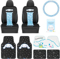 Carbella Cinnamoroll Car Seat Covers, Car Floor Mats, Steering Wheel Cover, Windshield Sun Shade for Car Gift Pack Car Air Freshener Black and Blue Hello Kitty Car Accessories for Women 9pc Combo