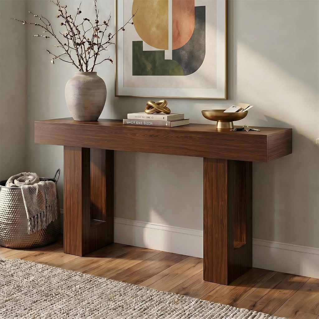 FURSUN 63' Console Table with 2 Drawers, Slim Entryway Table for Hallway, Narrow Sofa Table Behind Couch, Farmhouse Long Wood Accent Table for Foyer & Living Room, Dark Walnut