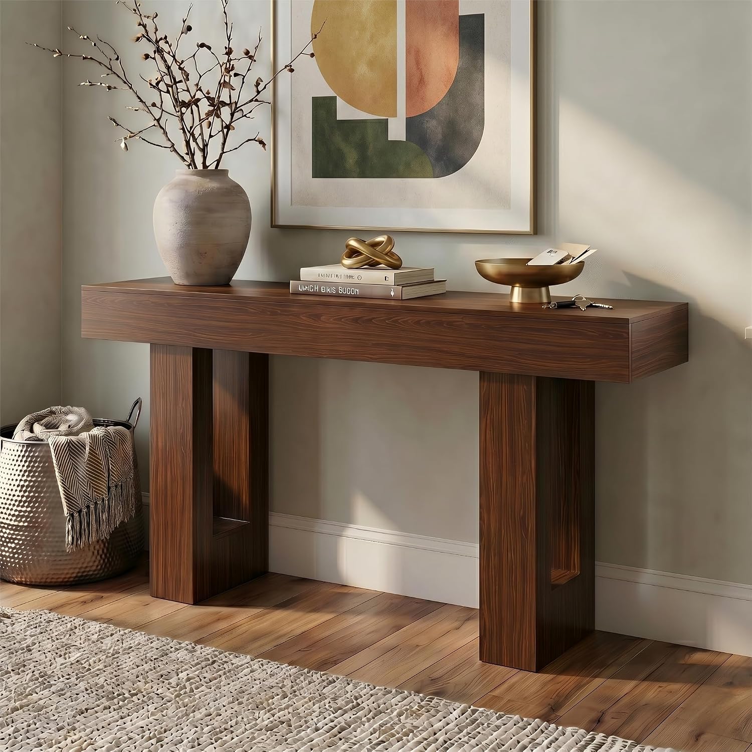 FURSUN 63' Console Table with 2 Drawers, Slim Entryway Table for Hallway, Narrow Sofa Table Behind Couch, Farmhouse Long Wood Accent Table for Foyer & Living Room, Dark Walnut