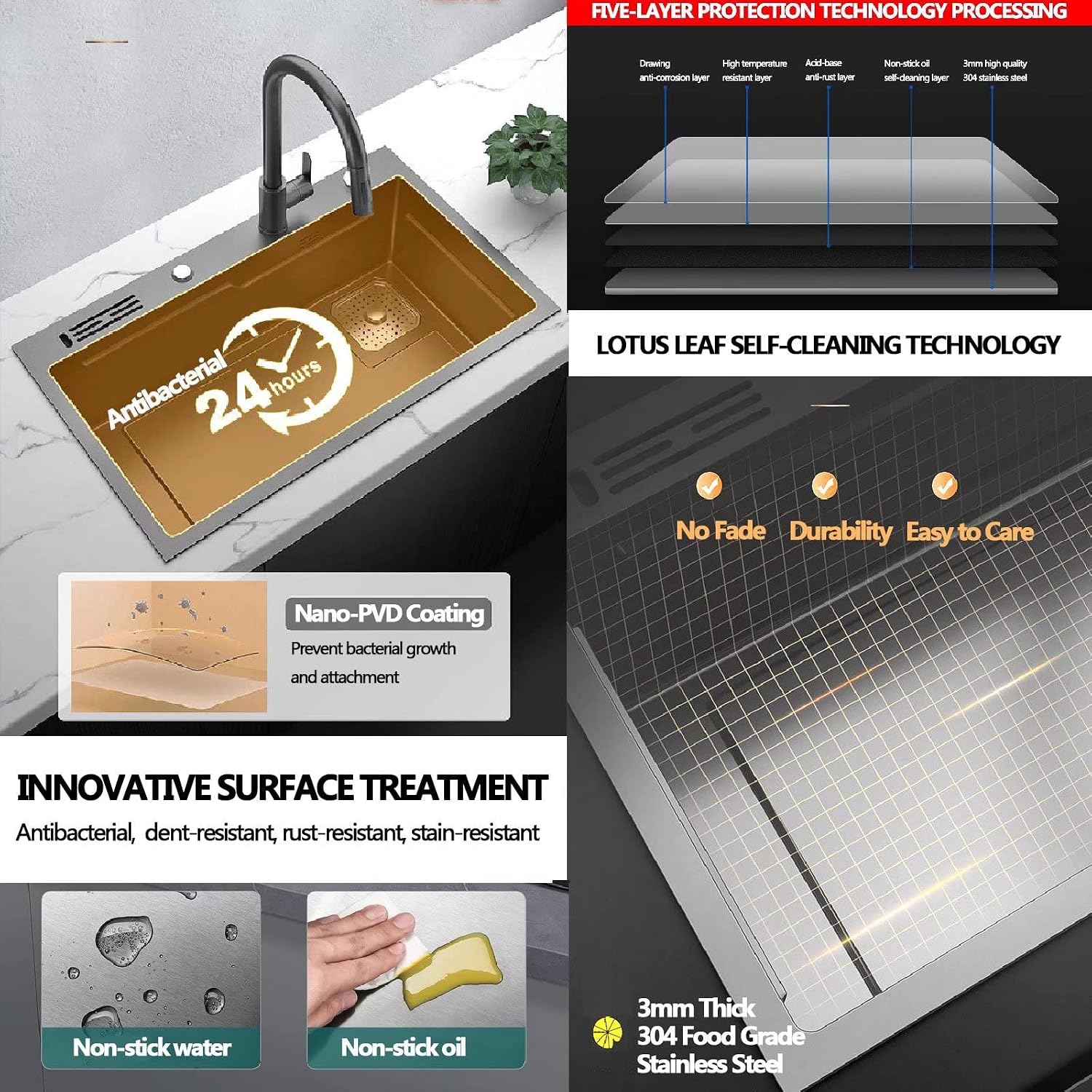 Modular Kitchen Sink Corner Drain, Workstation Sink Undermount, Stainless Steel Sink for Kitchen Offset Drain, Full Set Accessories Single Bowl Kitchen Sinks with Knife Box