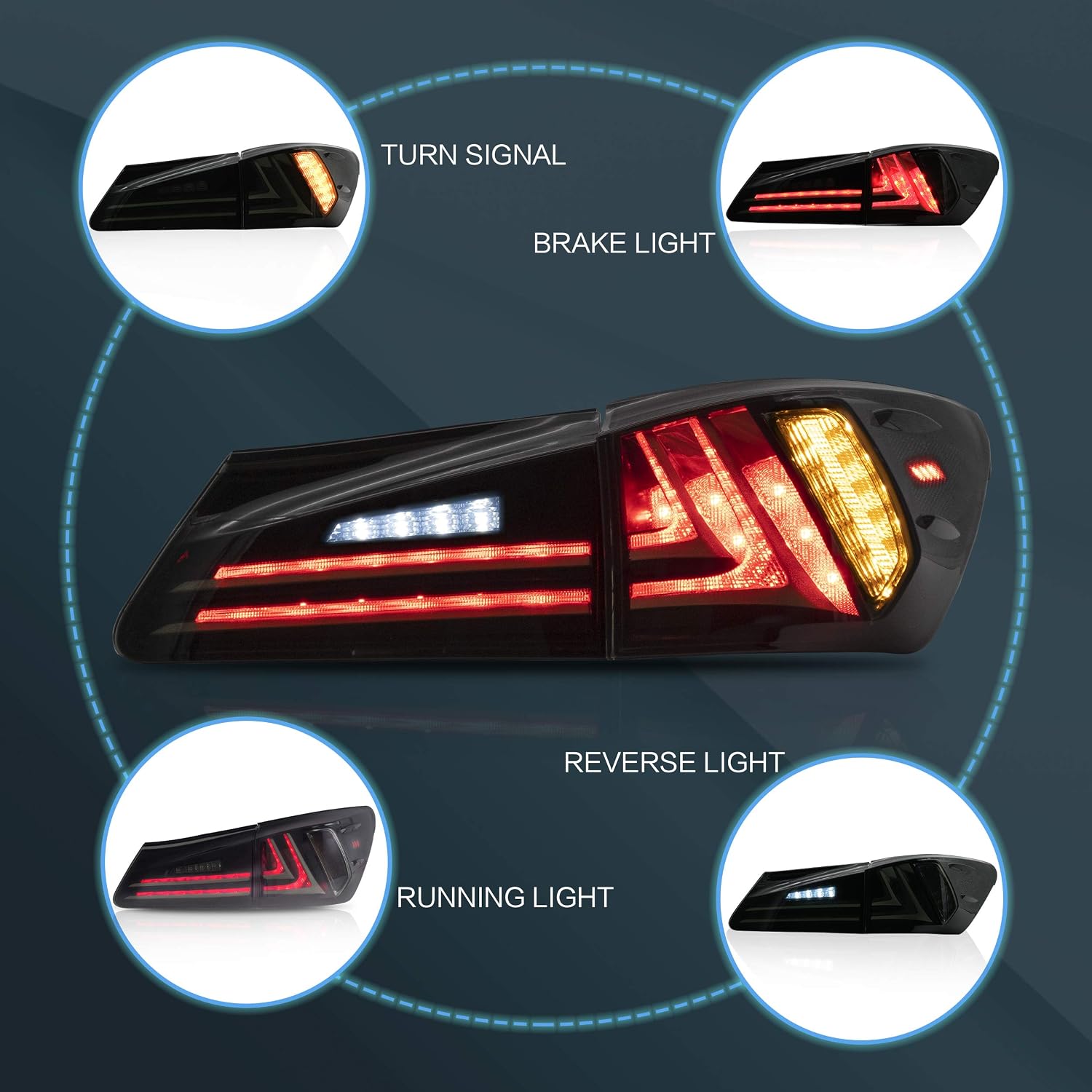 VLAND Headlights and Tail lights Fit for Lexus IS250 IS350 IS22d 2006-2012, ISF 2008-2014 4-Door, Plug-and-play, (Clear+Smoked)