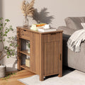 End Table with Charging Station 24'' Nightstand with Charging Station Vintage Side Table with Storage Wooden Sofa Side Table and Outlets Bedside Table for Living Room Office Bedroom (Brown)