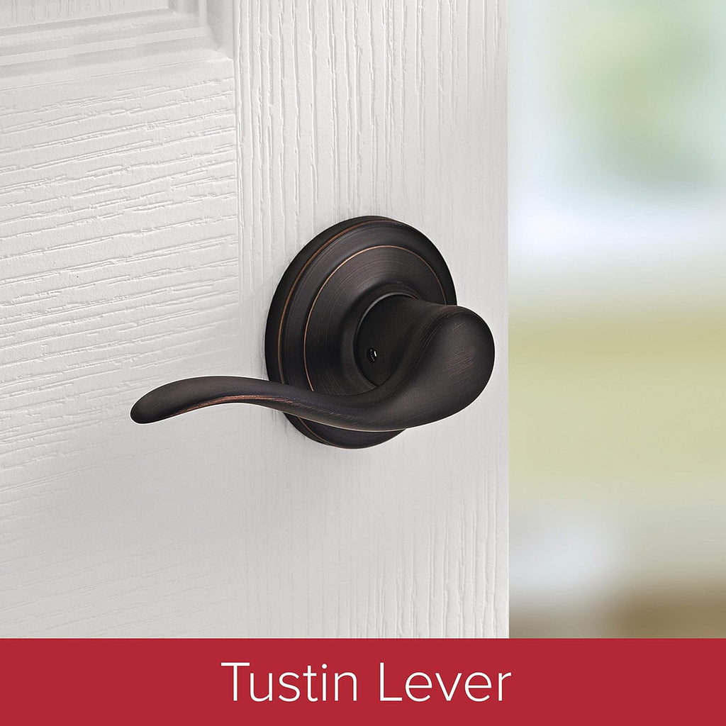 Kwikset Avalon Front Door Handle No Lock, Entry Handleset Exterior with Interior Reversible Handed Lever, Non-Locking, Venetian Bronze, Deadbolt Not Included, with Microban Protection (Pack of 2)