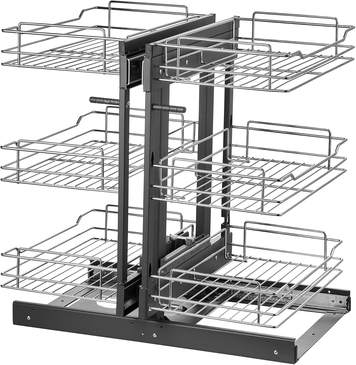 VEVOR 3 Tier 6 Shelf Chrome Carbon Steel Kitchen Cabinet Organizer, Slide Out Storage, Space Saving, Silver, For 15' Width, Food, Jars, Cans, Cookware, Pans, Mugs