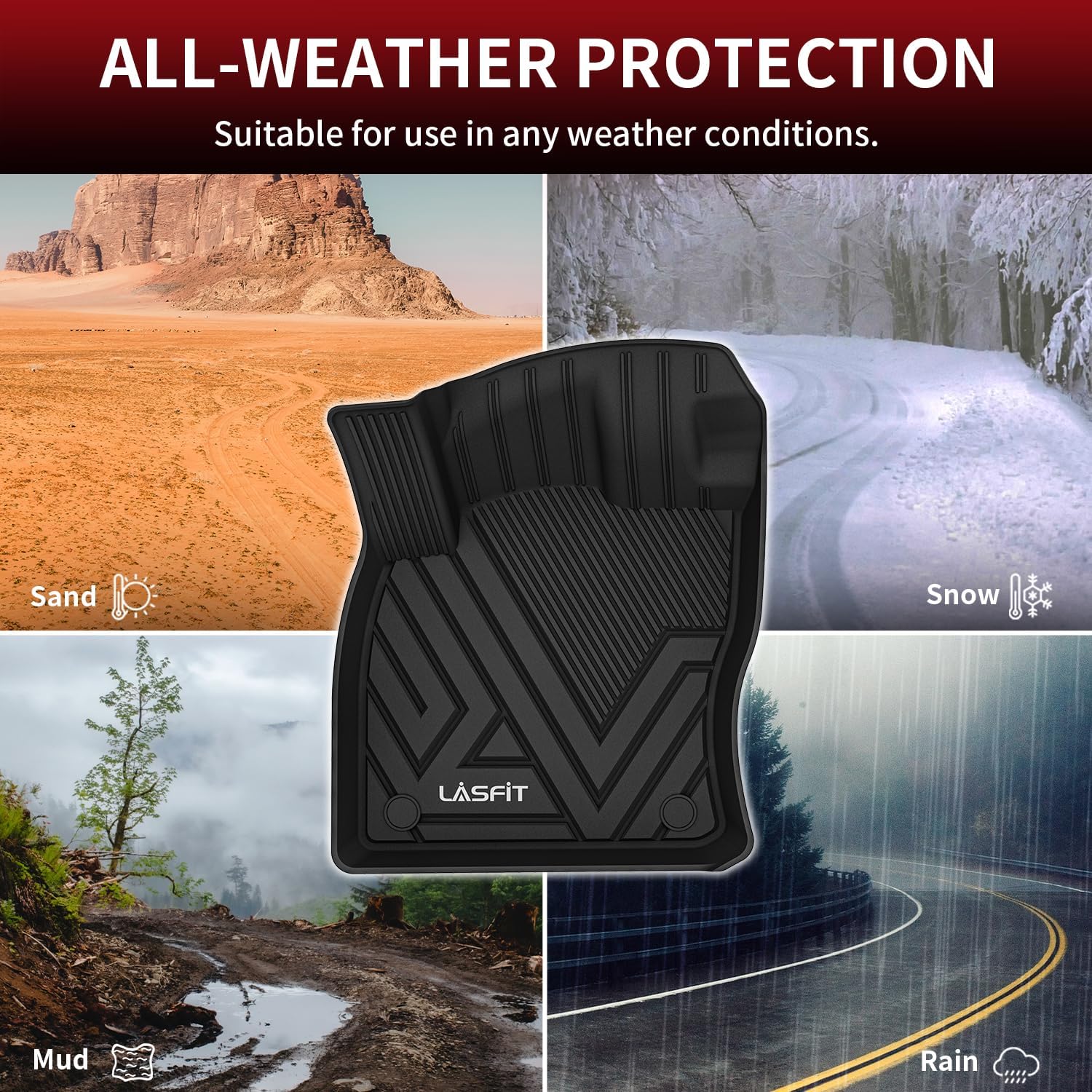 LASFIT Floor Mats for Volkswagen VW Tiguan 2018-2024(Fit 5 Seats), All-Weather Protection TPE 1st & 2nd Row Car Liners for VW Tiguan, Easy to Clean, Black
