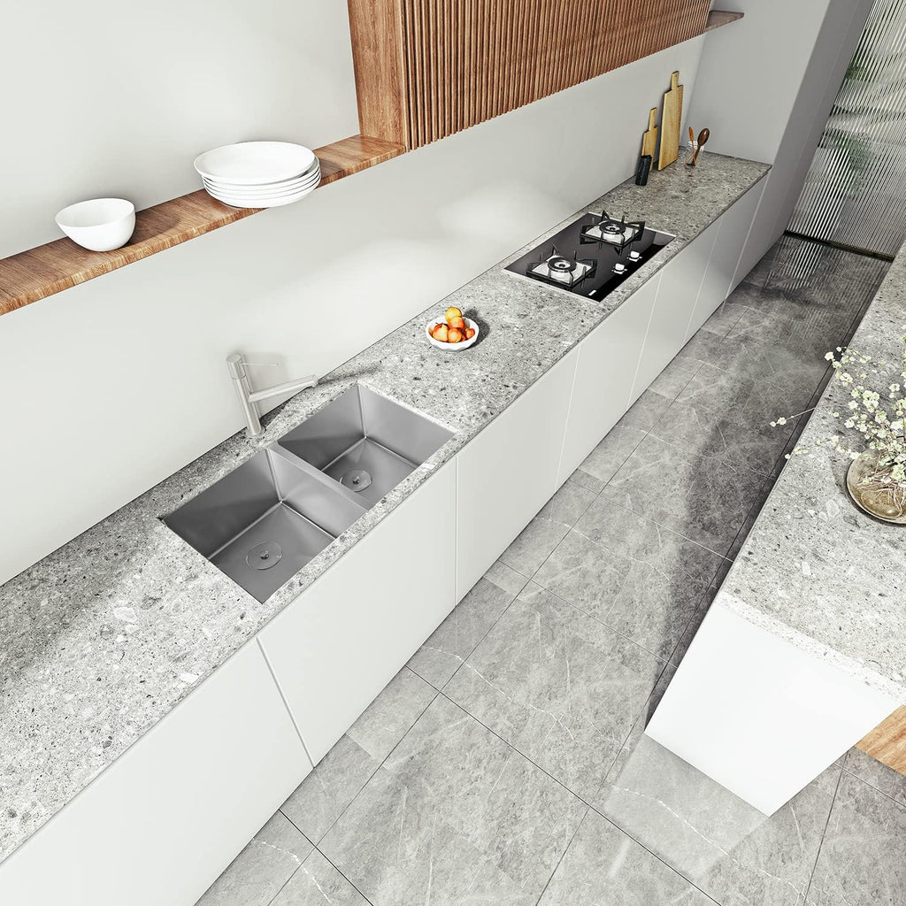 Sinber HU3219D-S-16G 32' x 19' x 10' Undermount Double Bowl Kitchen Sink with 16 Gauge 304 Stainless Steel Satin Finish (Sink Only)