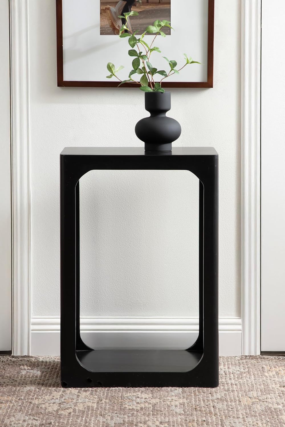 Kate and Laurel Dahl Modern Slatted Wooden Slim Side Table, 16 x 8 x 24, Black, Transitional Wood Narrow End Table for Use as Living Room Plant Stand or Small Bedroom Nightstand