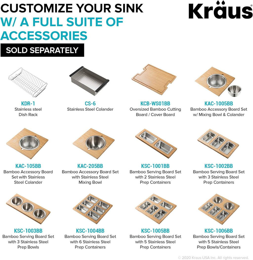 KRAUS Bellucci Workstation 33' Single Bowl Granite Kitchen Sink in Metallic Black w/Accessories, KGTW2-33MBL, Includes Dish Drainer/Dish Drying Rack