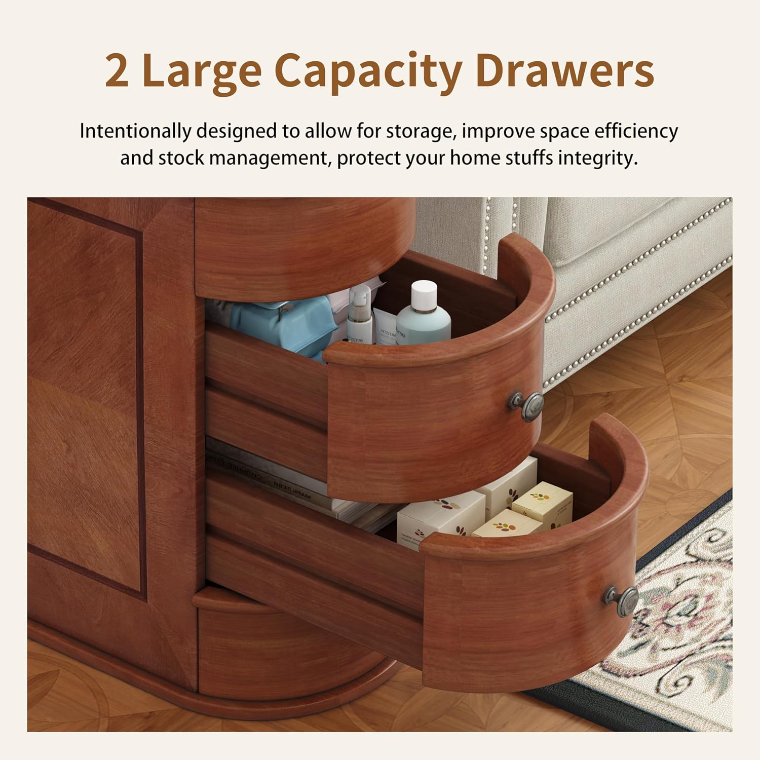 Narrow End Table with Charging Station, Vintage Slim Sofa Side Table & Nightstand with 2 Drawers, Compact Wood Storage for Living Room Bedroom Small Spaces, Fully Assembled, Brown
