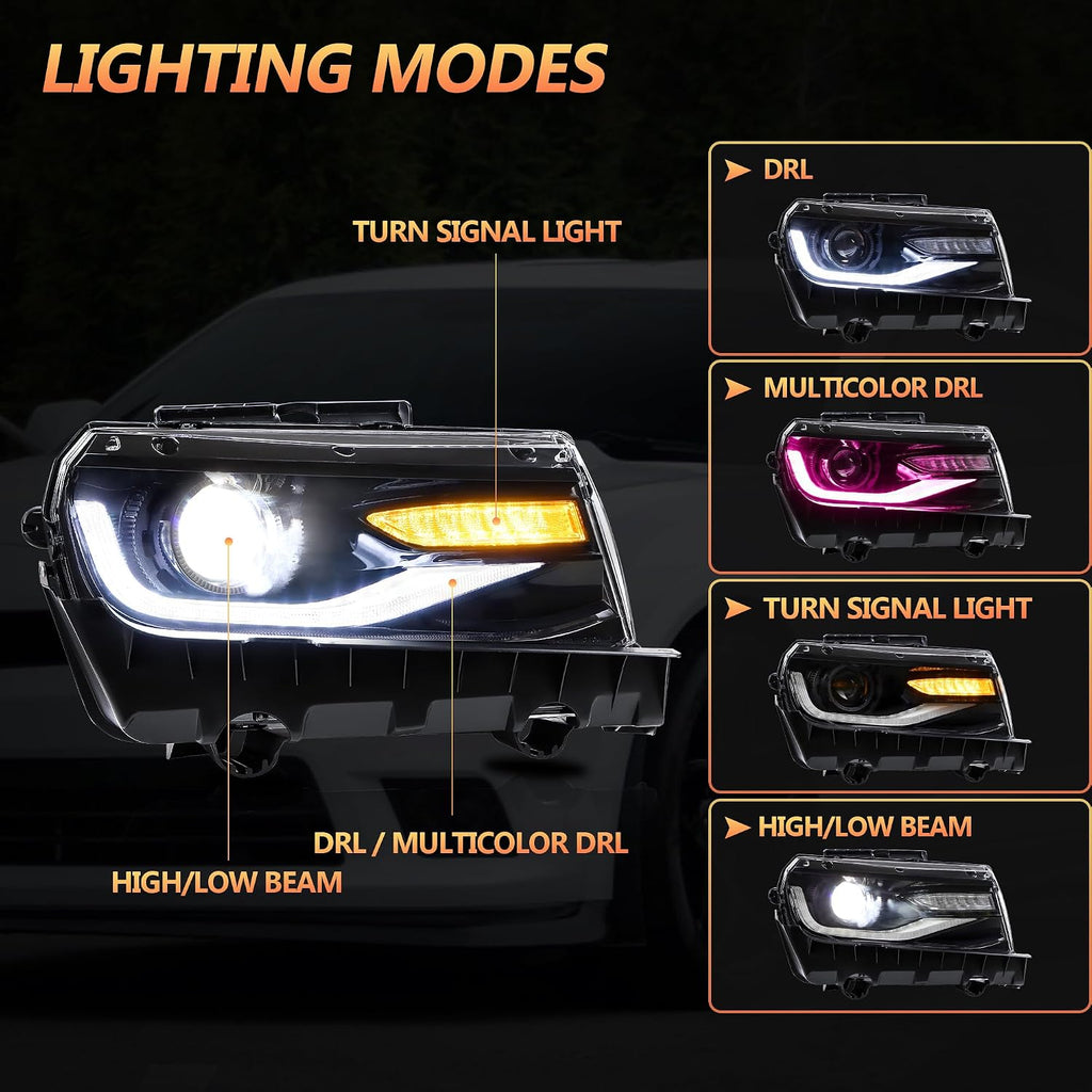 VLAND Headlights compatible with Chevrolet Chevy Camaro 5th Gen LS LT SS ZL1 Z/28 2014-2015, Headlamp Assembly with Turn Signal, 1 Pair not include bulbs