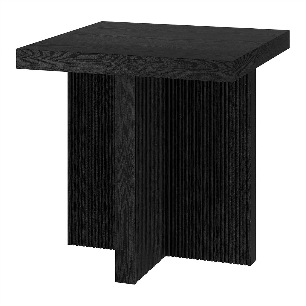 Henn&Hart 22' Fluted Scandinavian Square End Table, Ribbed Side Table, Nightstand for Living Room, Office, Family Room, or Bedroom, Natural Black