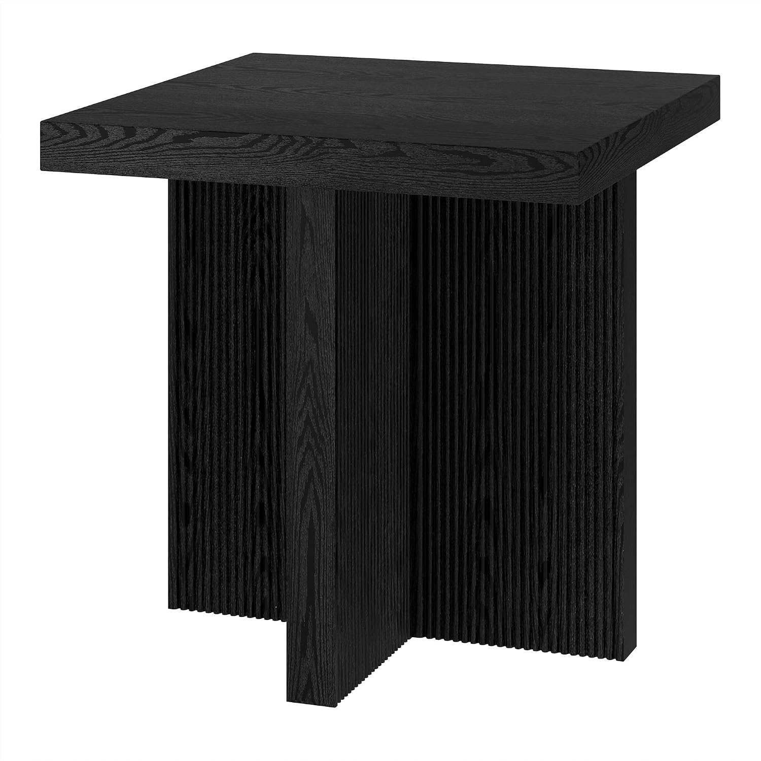 Henn&Hart 22' Fluted Scandinavian Square End Table, Ribbed Side Table, Nightstand for Living Room, Office, Family Room, or Bedroom, Natural Black