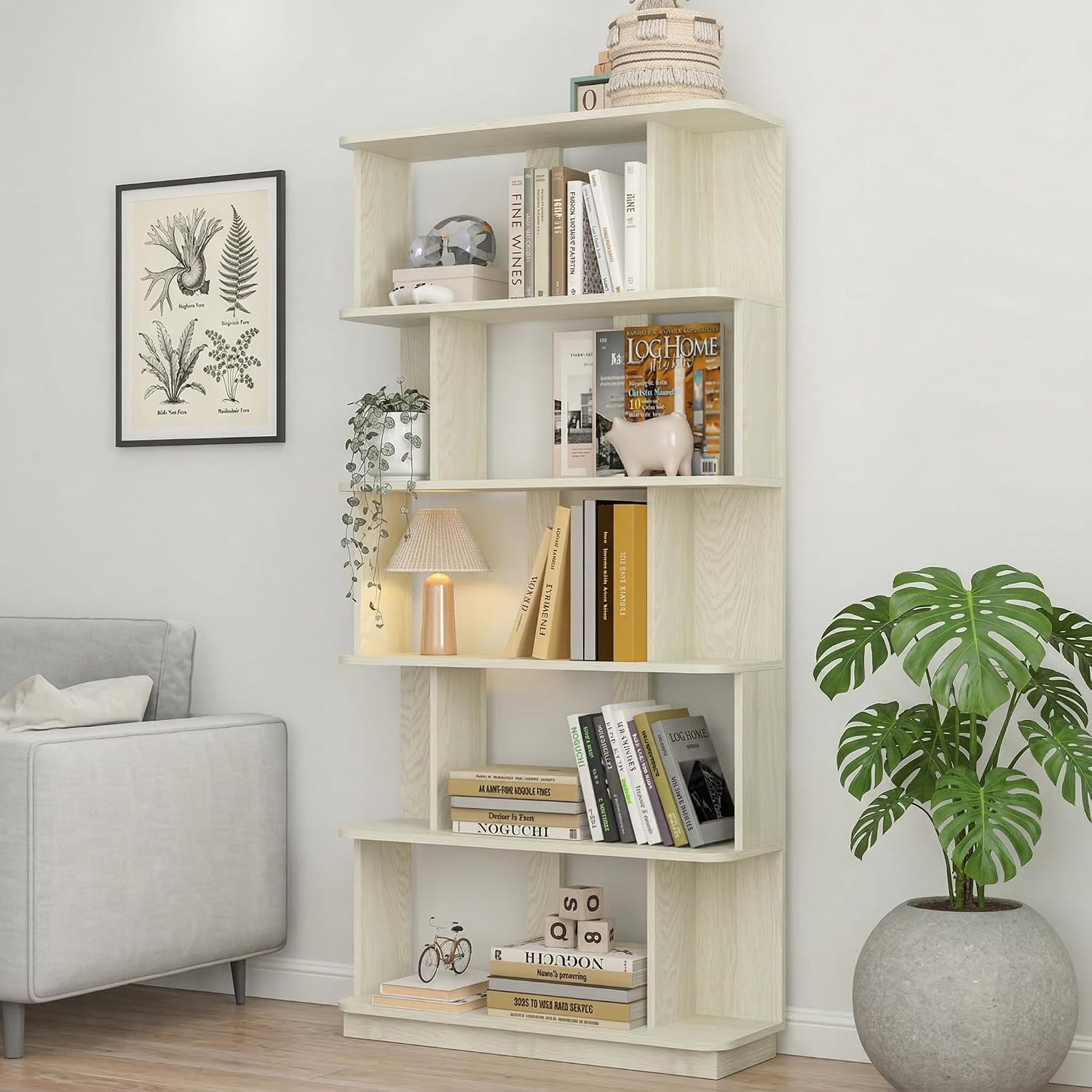 5-Tier Tall Bookshelf, Narrow Wood Bookcase, White | 64.56' freestanding open display shelf for books, décor, and storage in living rooms, bedrooms, or home offices