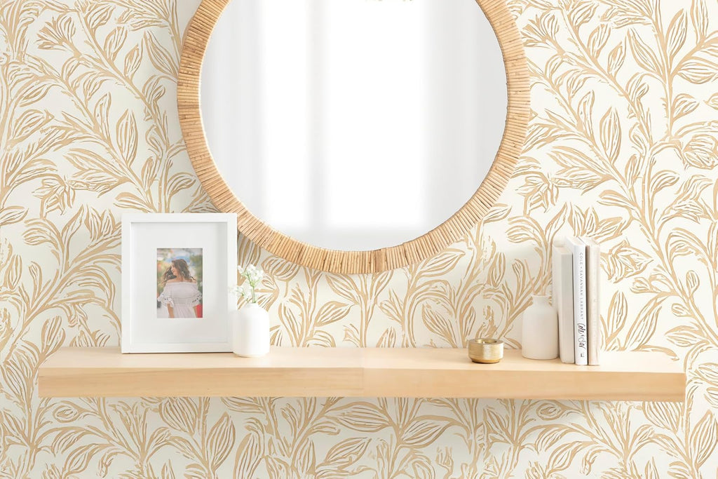Kate and Laurel Havlock Modern Natural Floating Shelves; Set of 2; 24 x 8; Natural Wood; Mid-Century Bathroom and Kitchen Shelves for Storage and Display