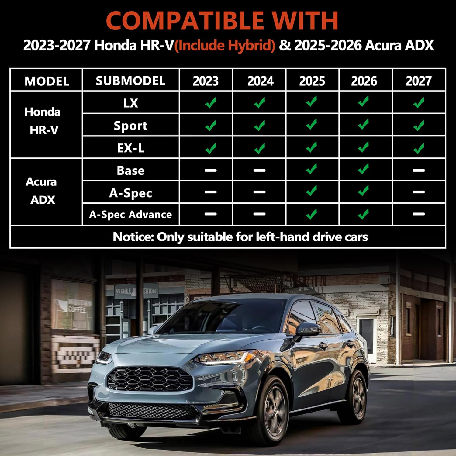 KARPAL Floor Mats for Honda HR-V 2027 2026 2025 2024 2023 (Include Hybrid) & Acura ADX 2025 2026, All Weather TPE Custom Fit Honda HRV Sport/LX/EX-L Floor Liners Full Set Car