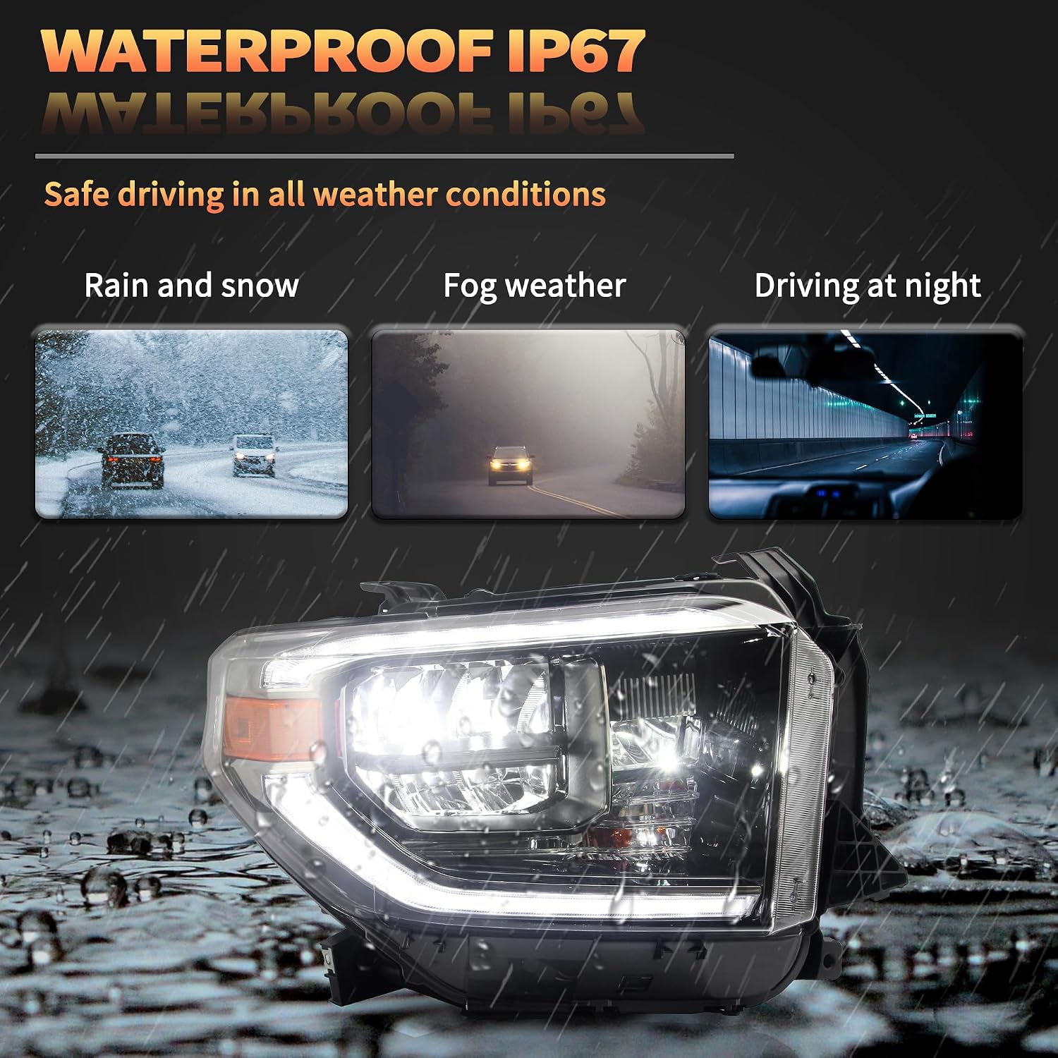 VLAND Led Headlights Compatible with 2nd Gen Facelift Tundra Pickup Trucks 2014-2021(Only Fit OEM Halogen), Front Lights w/Amber Sequential Signal Lights, No Need Bulbs Chrome Housing
