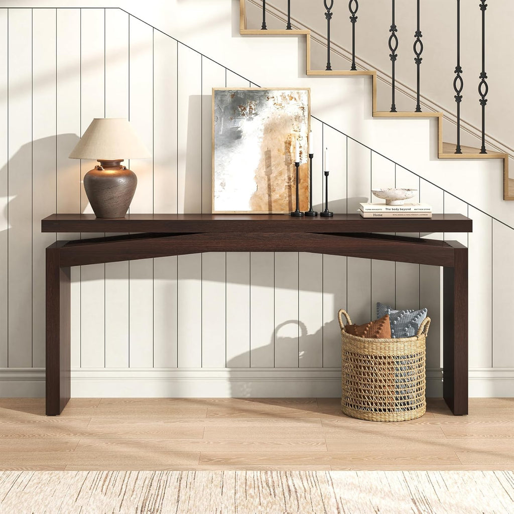 Epecoya Modern Dark Brown Console Table for Living Room, Vintage Wooden Entry Way Tables 63', Behind Couch Table Skinny for Entrance, Hallway, Home, Apartment, Dark Brown