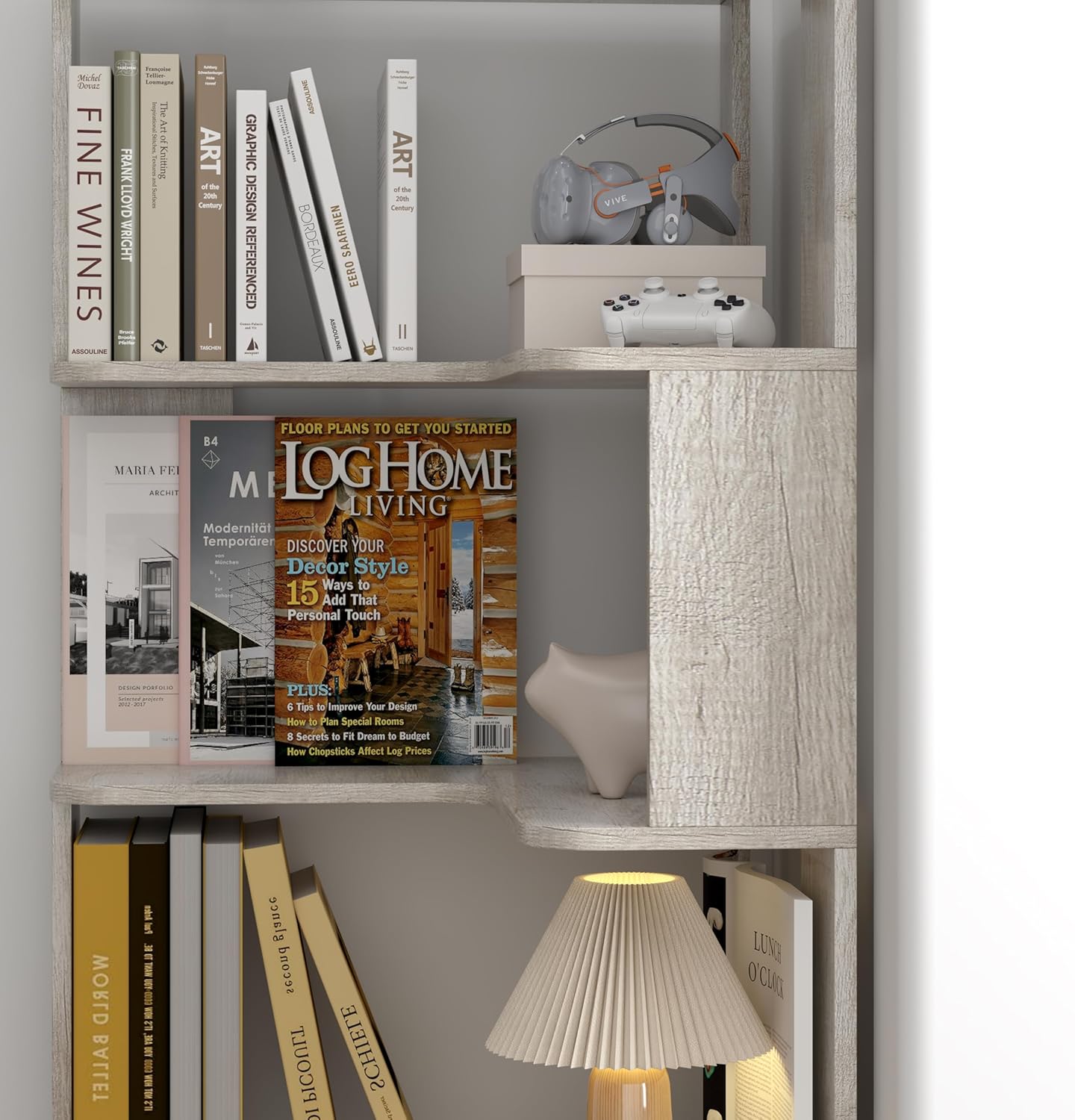 GDFStudio 64.6' Tall L-Shaped Corner Bookshelf, 6-Tier Freestanding Corner Shelf Bookcase with Anti-Drop Panels, Wooden Open Back Display Shelves Organizer for Living Room Bedroom Office, Light Gray