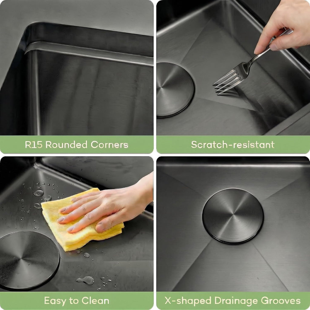 LQS Double Bowl Kitchen Sink, Undermount/Drop In Kitchen Sink, Double Bowl Stainless Steel Kitchen Sinks, 16 Gauge Stainless Steel Handmade Sinks (Black, 30' x 22' x 10')